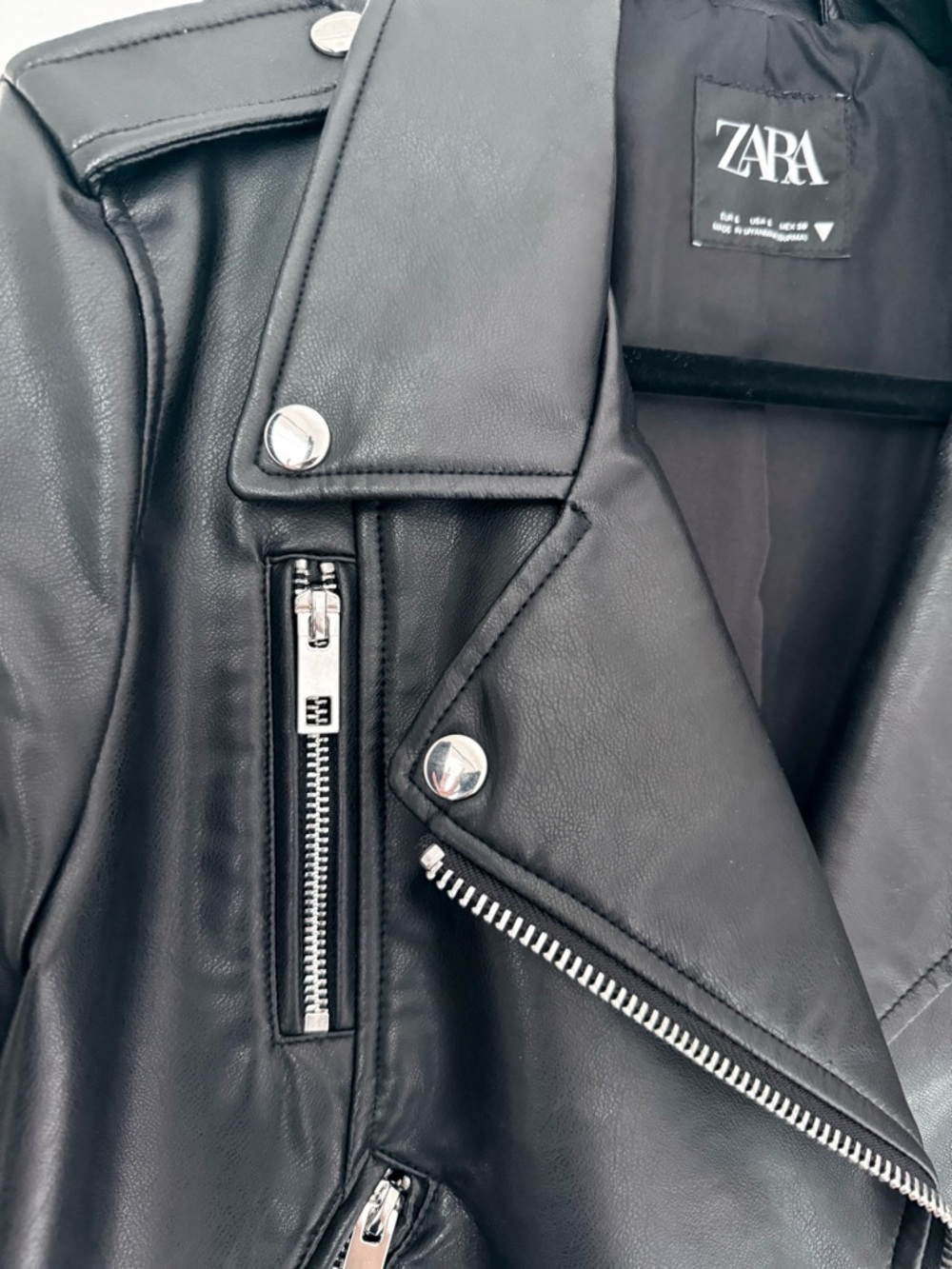 Zara Black Faux Leather Biker Jacket with Silver Hardware - Picture 2 of 7